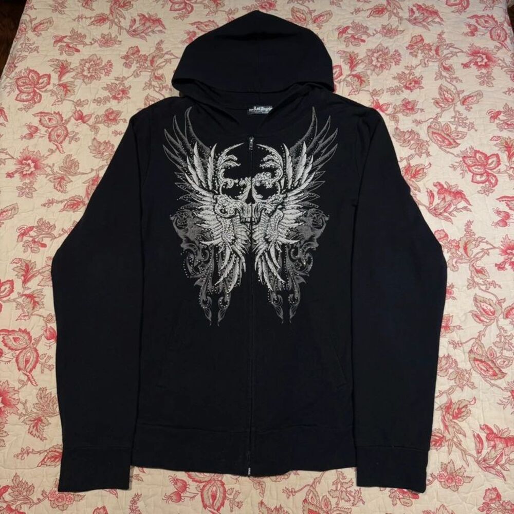 Y2K 2000s Grunge Jane Margolis Double Sided Winged Skull Full Zip Hoodie!